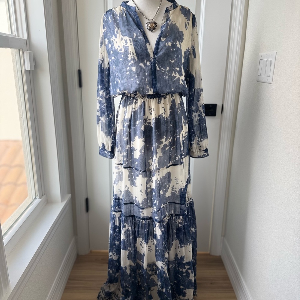 Mango Blue and Cream Maxi Dress size 6